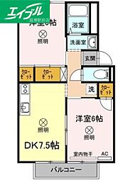 フローレスかおりB 2DKの間取図画像