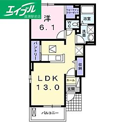 Villa樫の木 1LDKの間取図画像