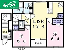 エスポワール昴C 2LDKの間取図画像