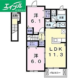 ヴィラ一里松 2LDKの間取図画像