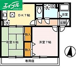 サンハイム撫川A 2DKの間取図画像