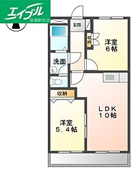 アメニティーハイツ2 2LDKの間取図画像