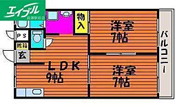 マーリナ撫川 2LDKの間取図画像