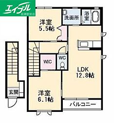 プラセール花華A 2LDKの間取図画像