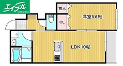 アイタウン庭瀬A棟 1LDKの間取図画像