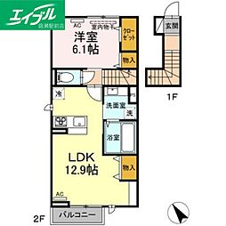 リバーサイド 1LDKの間取図画像