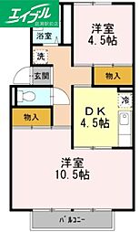 グリーンコーポ板谷B 2Kの間取図画像