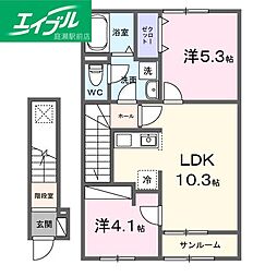 カーサヴィゴ鴨方 2LDKの間取図画像