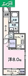 スリール 1Kの間取図画像