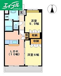 コンフォース六条院 2LDKの間取図画像