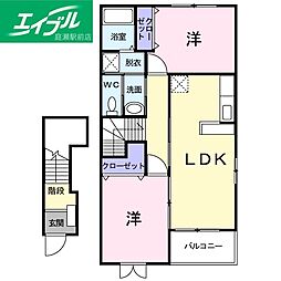 オーブリー金光C 2LDKの間取図画像
