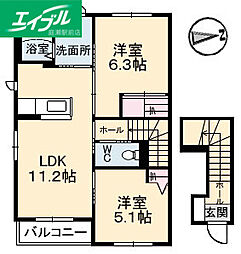 HARLEY 2LDKの間取図画像