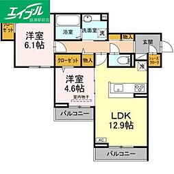 サンメゾン・小池A 2LDKの間取図画像