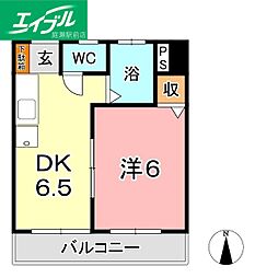 倉敷イーストコーポ 1DKの間取図画像