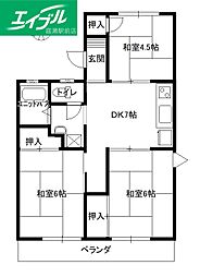 エルホワイト 3DKの間取図画像