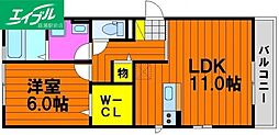 グランパルクききょうB 1LDKの間取図画像