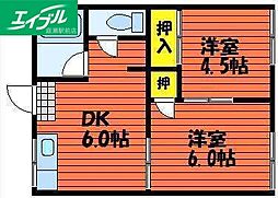 フォレスト中庄 2DKの間取図画像