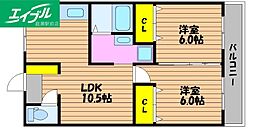 マンション津高 2LDKの間取図画像