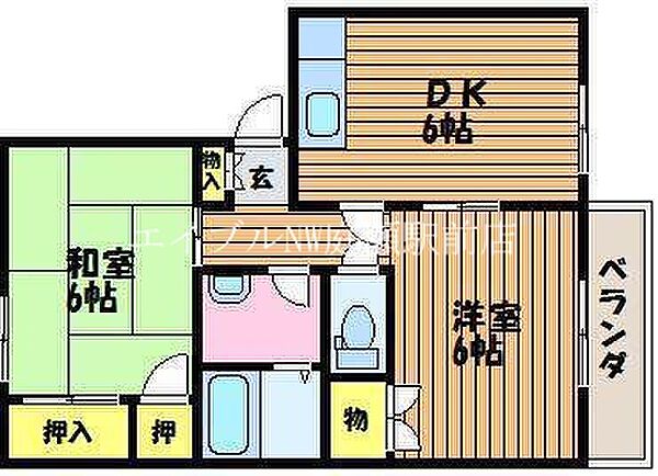 レーベンにわせ　Ｂ ｜岡山県岡山市北区平野(賃貸アパート2DK・2階・42.72㎡)の写真 その2