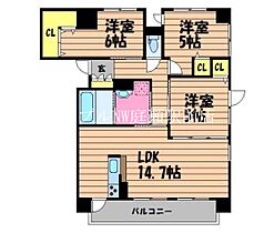 ビバリースクエア老松  ｜ 岡山県倉敷市老松町4丁目（賃貸マンション3LDK・6階・71.58㎡） その2