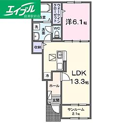 ロカ　ブリリアント　Ｂ 1階1LDKの間取り