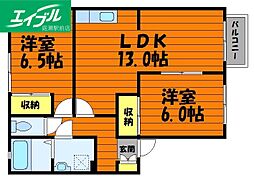 パルクプレッソB棟 2LDKの間取図画像