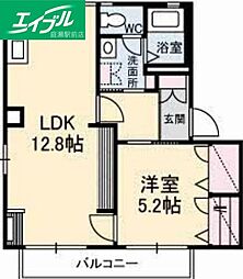 サンフォルテB 1LDKの間取図画像
