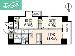 セントラルアヴェニュー田町 2LDKの間取図画像
