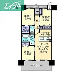 アルファライフ岡大医学部前 3LDKの間取図画像
