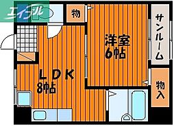 大学町マンション 1LDKの間取図画像