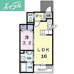 ミリオンベルB 1LDKの間取図画像