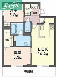 オースピシャス大安寺 2LDKの間取図画像