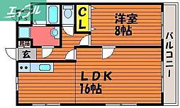 アークハイツ内山下 1LDKの間取図画像