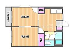 エルディム桃の里 2DKの間取図画像