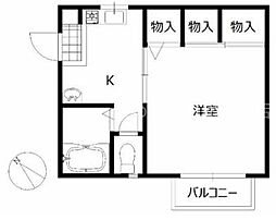 KT-フラット 1Kの間取図画像