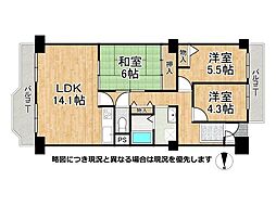 グリーンタウン香里ケ丘A棟 3LDKの間取図画像