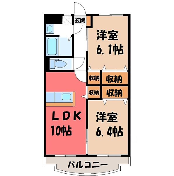 Y.M.ソレイユ II ｜栃木県栃木市大町(賃貸マンション2LDK・3階・53.67㎡)の写真 その2