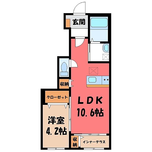 小山市城西新築アパート ｜栃木県小山市城西1丁目(賃貸アパート1LDK・1階・42.15㎡)の写真 その2