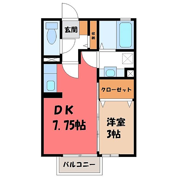 ウインドワードガーデンズ Ｅ ｜栃木県小山市若木町1丁目(賃貸アパート1DK・2階・29.44㎡)の写真 その2