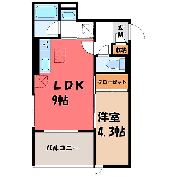 Anatoli ｜栃木県小山市駅東通り2丁目(賃貸アパート1LDK・3階・33.33㎡)の写真 その2