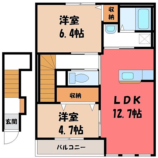 ボン シャンス II ｜栃木県栃木市大平町富田(賃貸アパート2LDK・2階・54.31㎡)の写真 その2