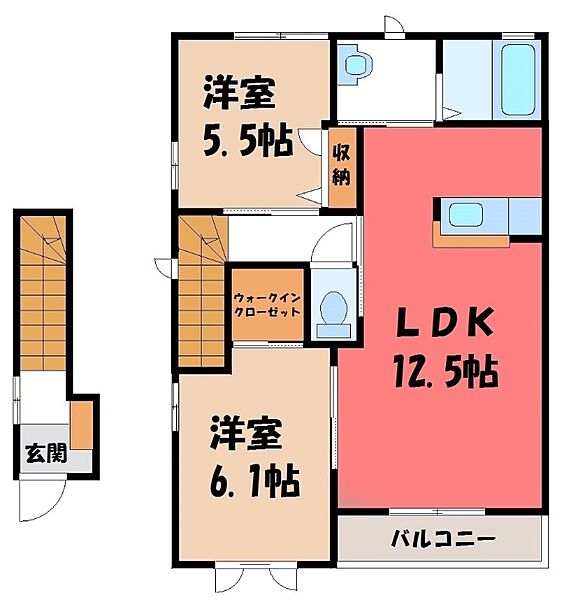 サニーヒルズ Ｆ ｜茨城県筑西市市野辺(賃貸アパート2LDK・2階・61.63㎡)の写真 その2