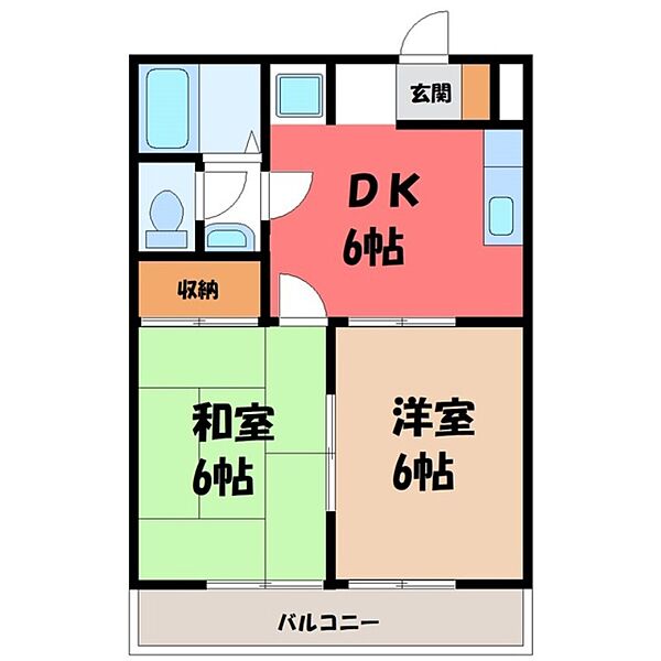 ニューメモハイツ ｜栃木県小山市若木町3丁目(賃貸アパート2DK・1階・39.75㎡)の写真 その2