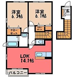 JR水戸線 川島駅 徒歩7分の賃貸アパート 2階2LDKの間取り
