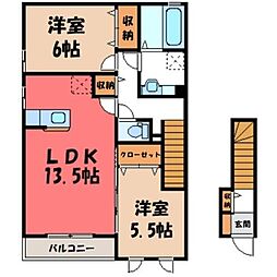 サンホープ倉B 2LDKの間取図画像