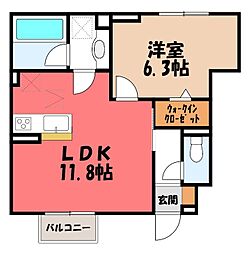 クレリア城東 1LDKの間取図画像