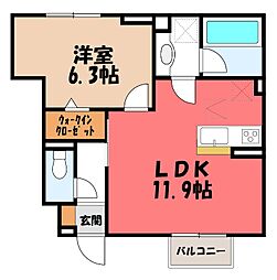 クレリア城東 1LDKの間取図画像