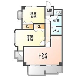 第1丸中マンション 2LDKの間取図画像
