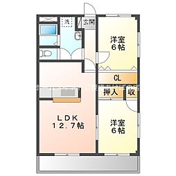グランデージナギサ 2LDKの間取図画像