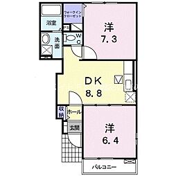 フォレストウイング・K　II 1階2DKの間取り